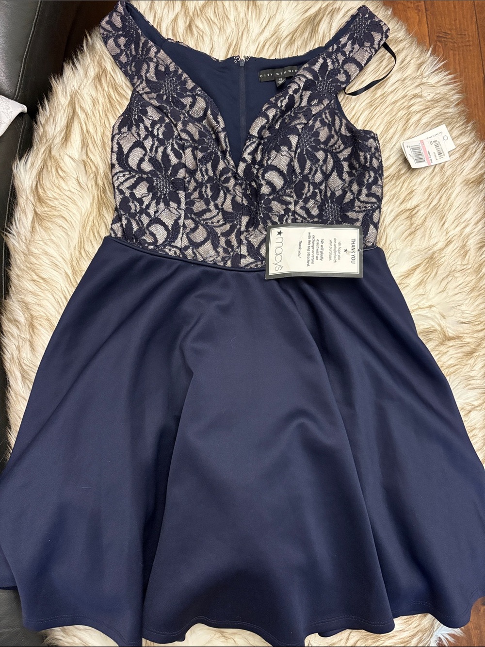 City Studios Navy Lace Bodice Fit-and-Flare Kids Dress